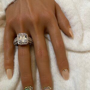 Princess Cut White Zircon Silver Color Ring